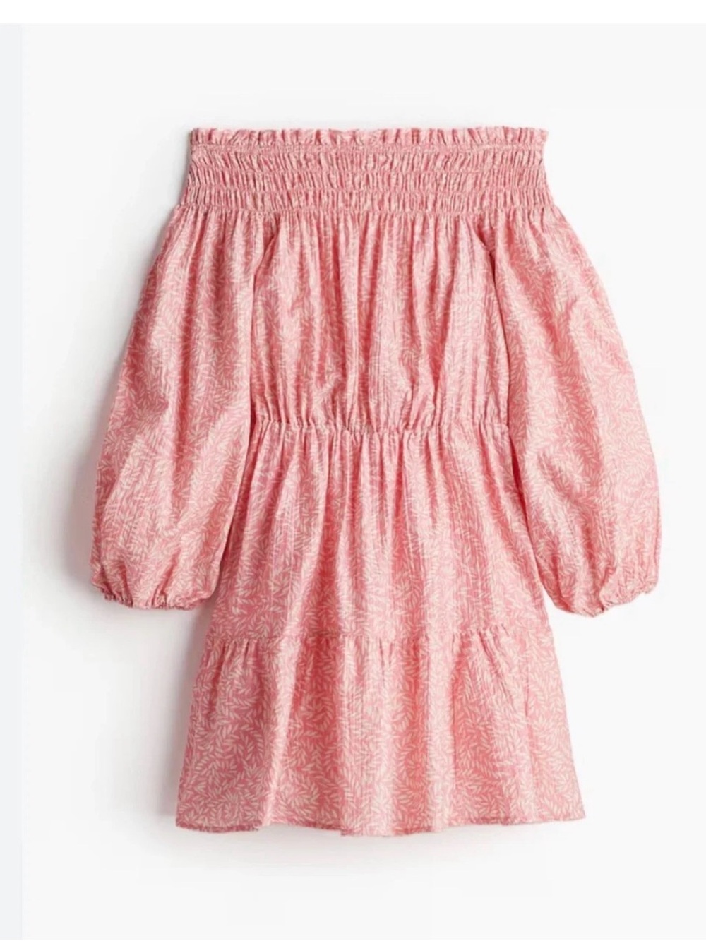 H&M Pink Off-Shoulder Smocked Tiered Mini Dress size XL